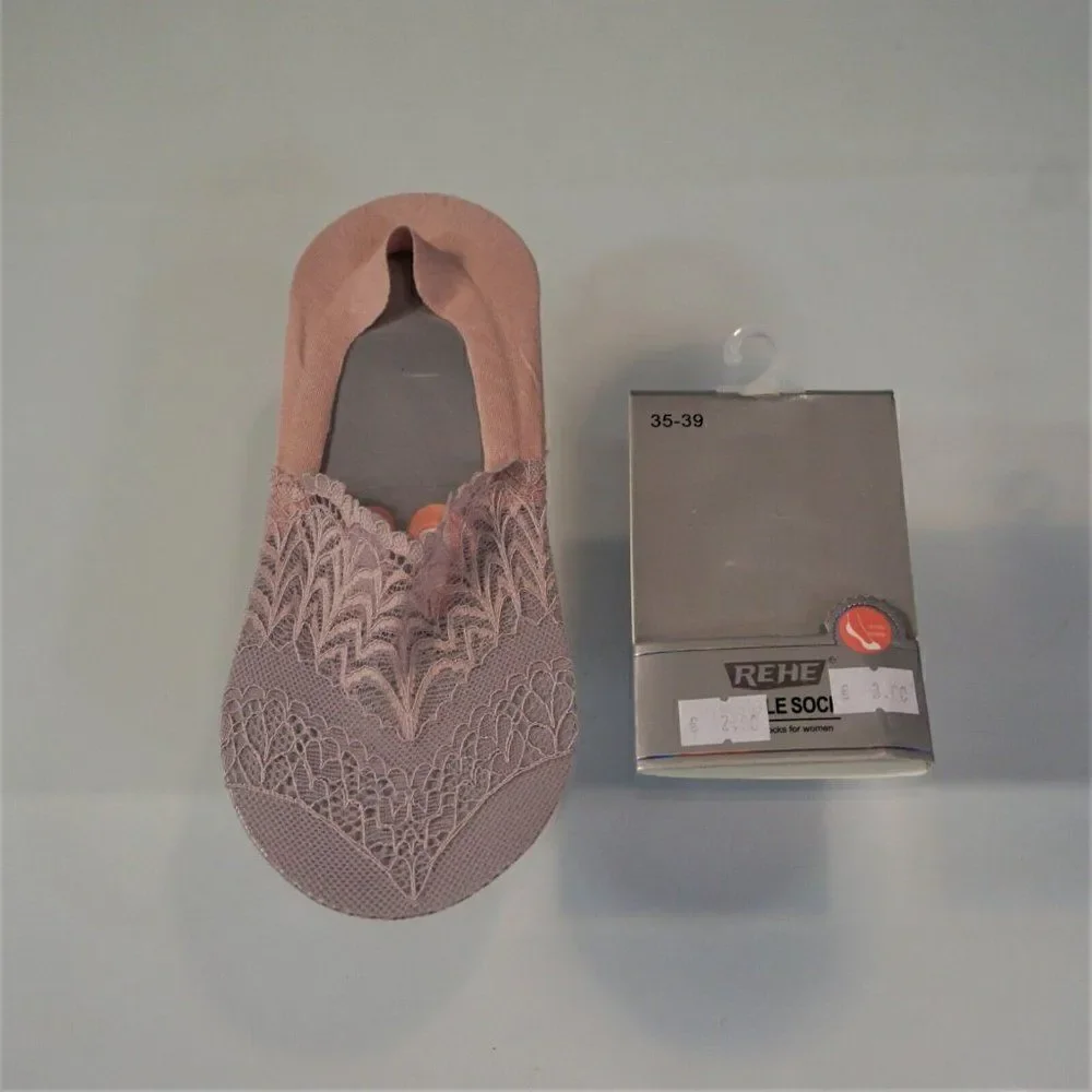 REHE Invisible Socks Laced Women Fashion No Slip Silicon Grip 2 Pairs